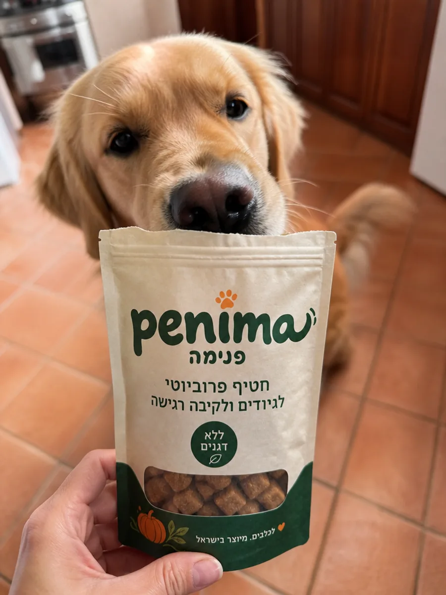 כלב מרחרח את הפתח של אריזת פנימה